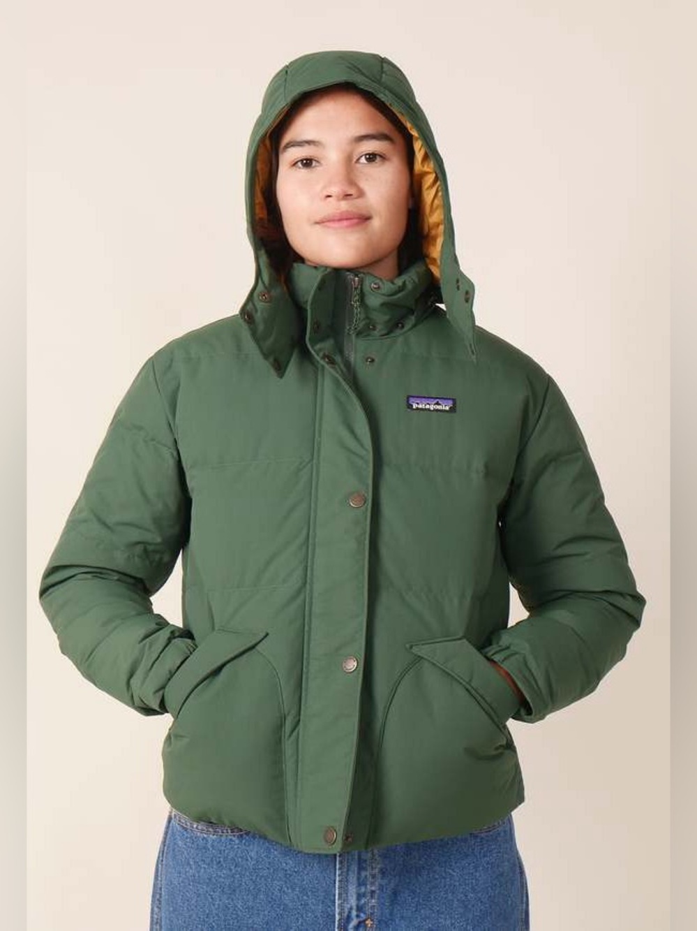 Patagonia Women’s L Downdrift Jacket- green and mustard